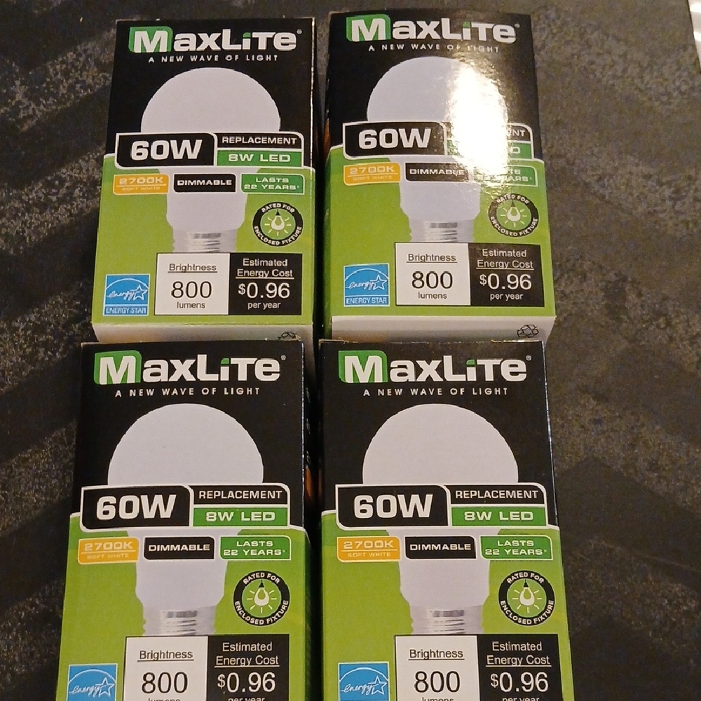 MaxLite 60W Equivalent 8W LED Bulbs - White/Green Packaging